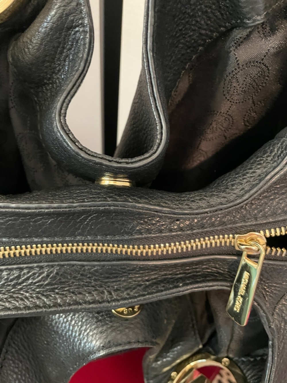 Michael Kors  Fulton Black Pebbled Leather Hobo with Gold MK Charm ,on ea side - Picture 8 of 17